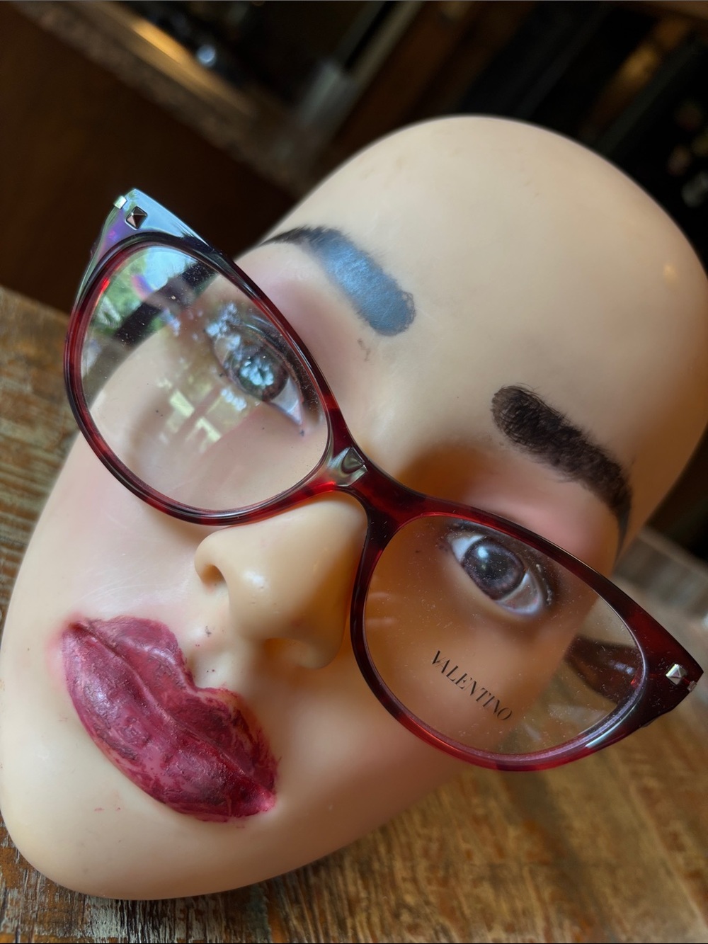 Valentino Women's Red Tortoiseshell Cat-Eye Glasses with Subtle Pattern